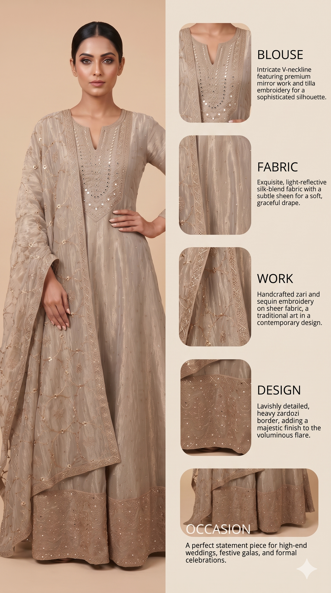 Champagne Beige Embroidered Anarkali Suit Set with Dupatta