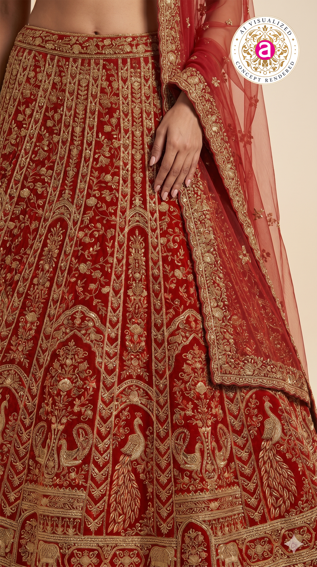 Royal Bridal Red Designer Lehenga Set with Heavy Zari Embroidery & Net Dupatta