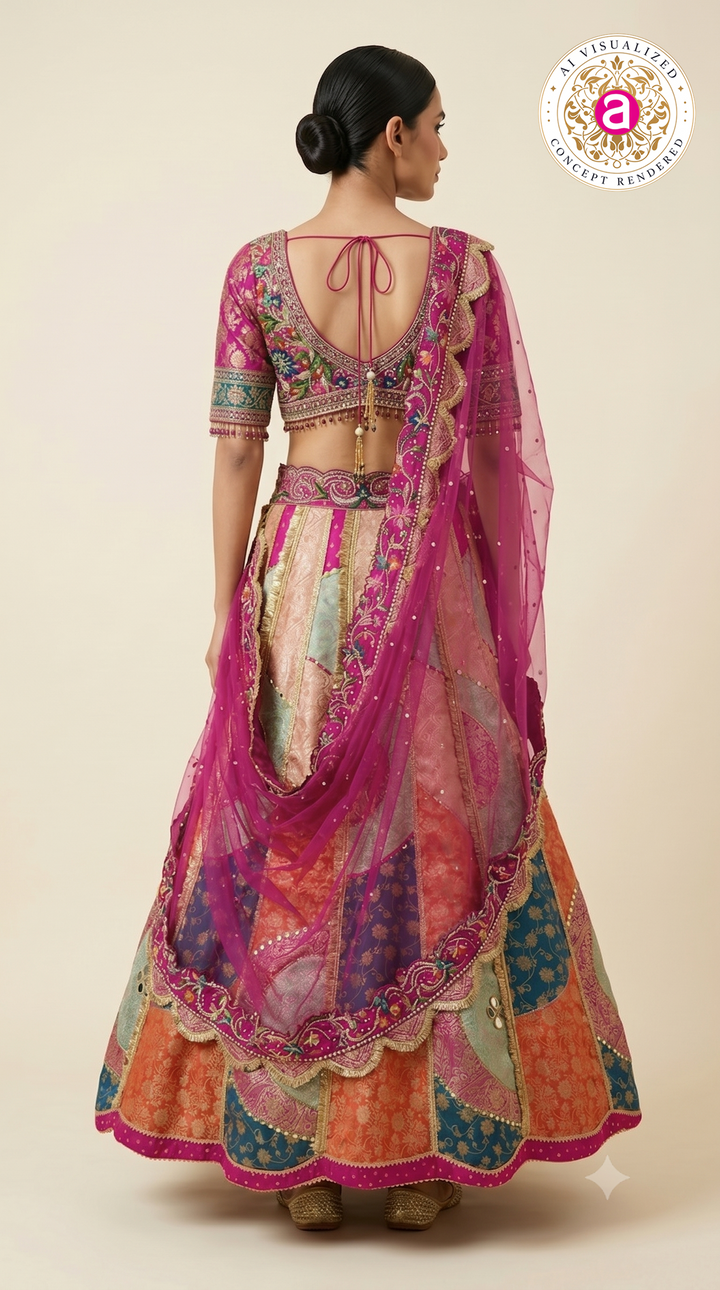 Rani Pink Heritage Patchwork Designer Lehenga Set