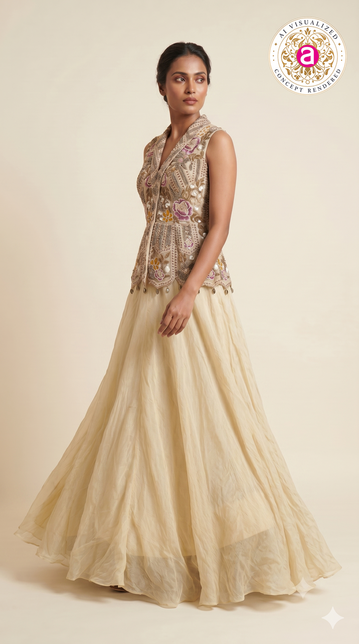 Ivory Floral Embroidered Designer Lehenga Set