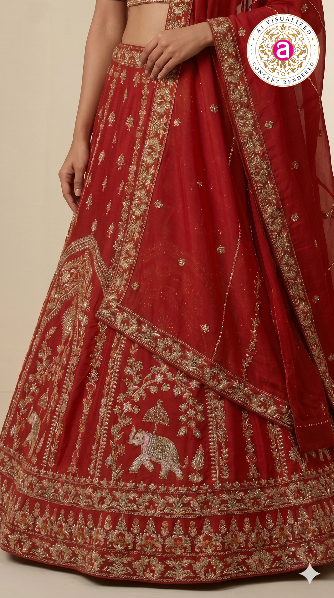 Royal Red Bridal Lehenga Set with Heritage Zari Embroidery & Elephant Motif Border