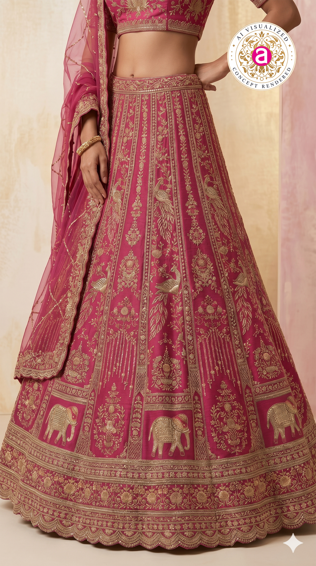 Rani Pink Designer Bridal Lehenga Set with Heavy Zari Embroidery & Net Dupatta