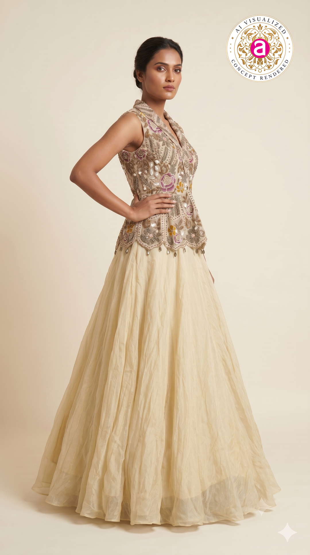 Ivory Floral Embroidered Designer Lehenga Set