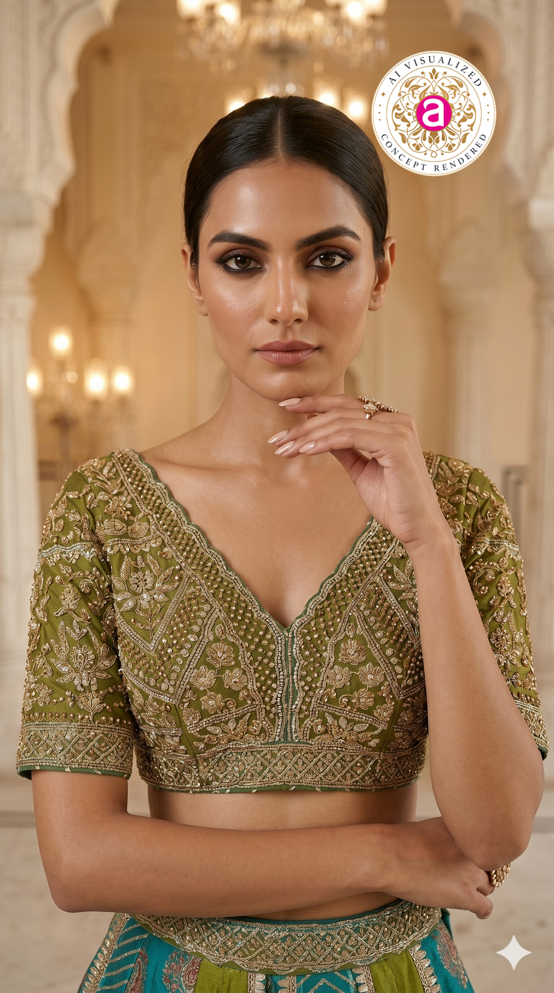 Turquoise Multicolor Designer Lehenga Set with Embroidered Blouse & Contrast Dupatta