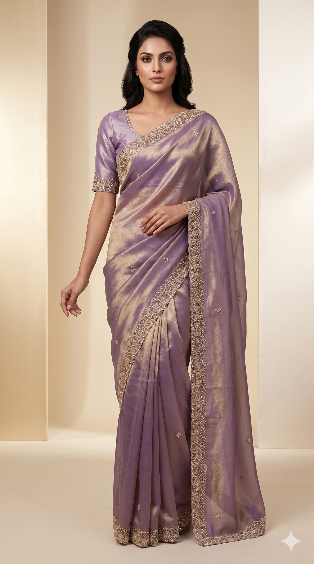 Lavender Embroidered Organza Saree