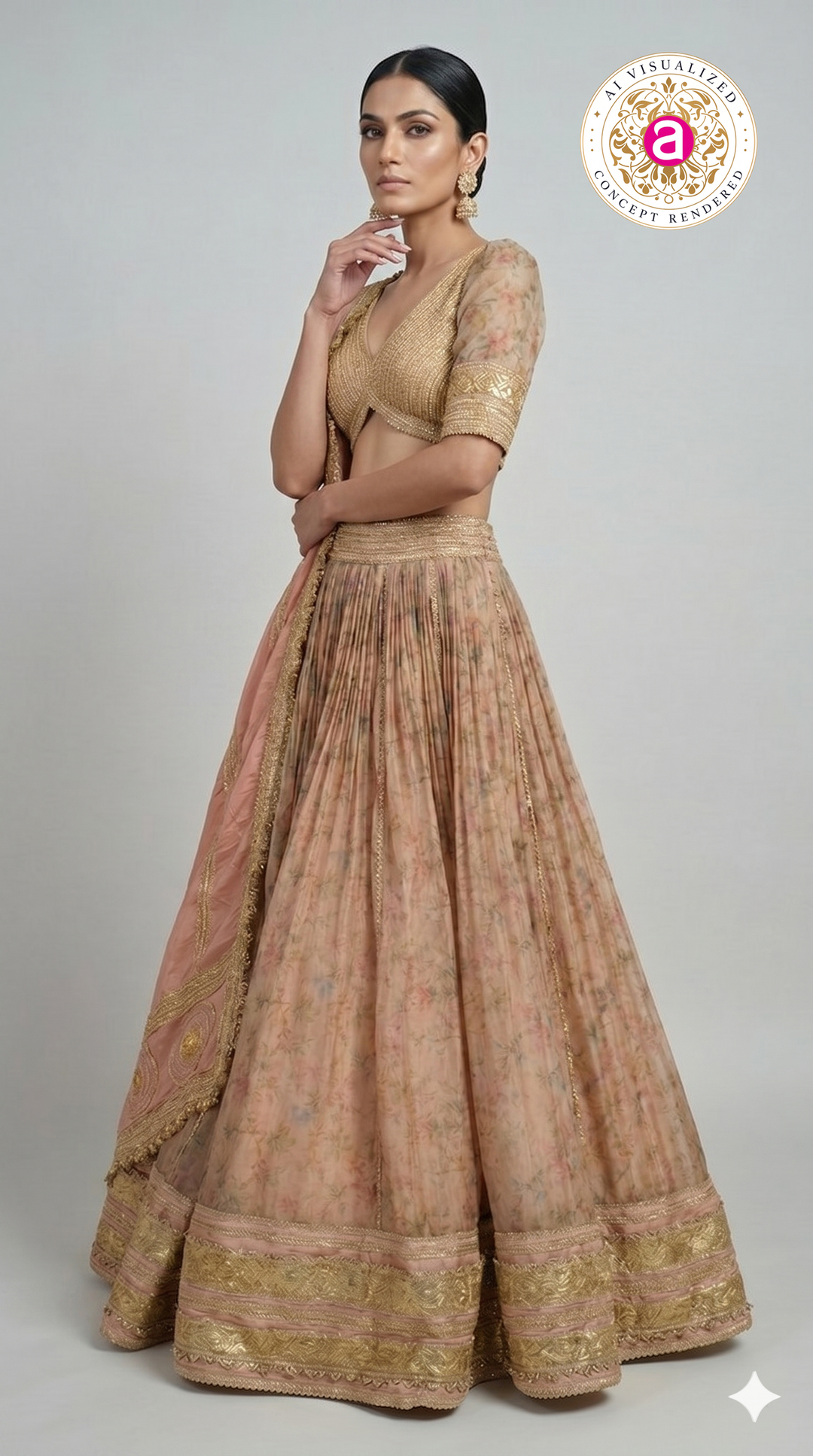 Blush Peach Floral Designer Lehenga Choli with Embellished Blouse & Soft Organza Dupatta