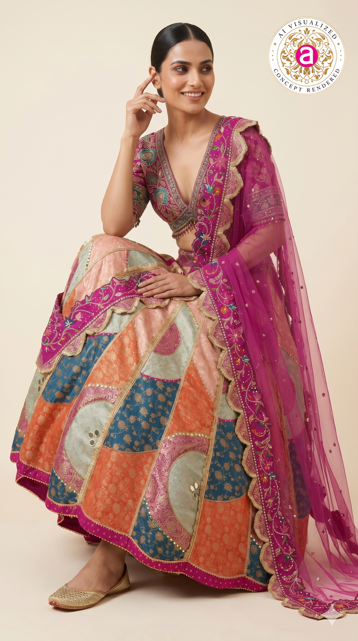 Rani Pink Heritage Patchwork Designer Lehenga Set