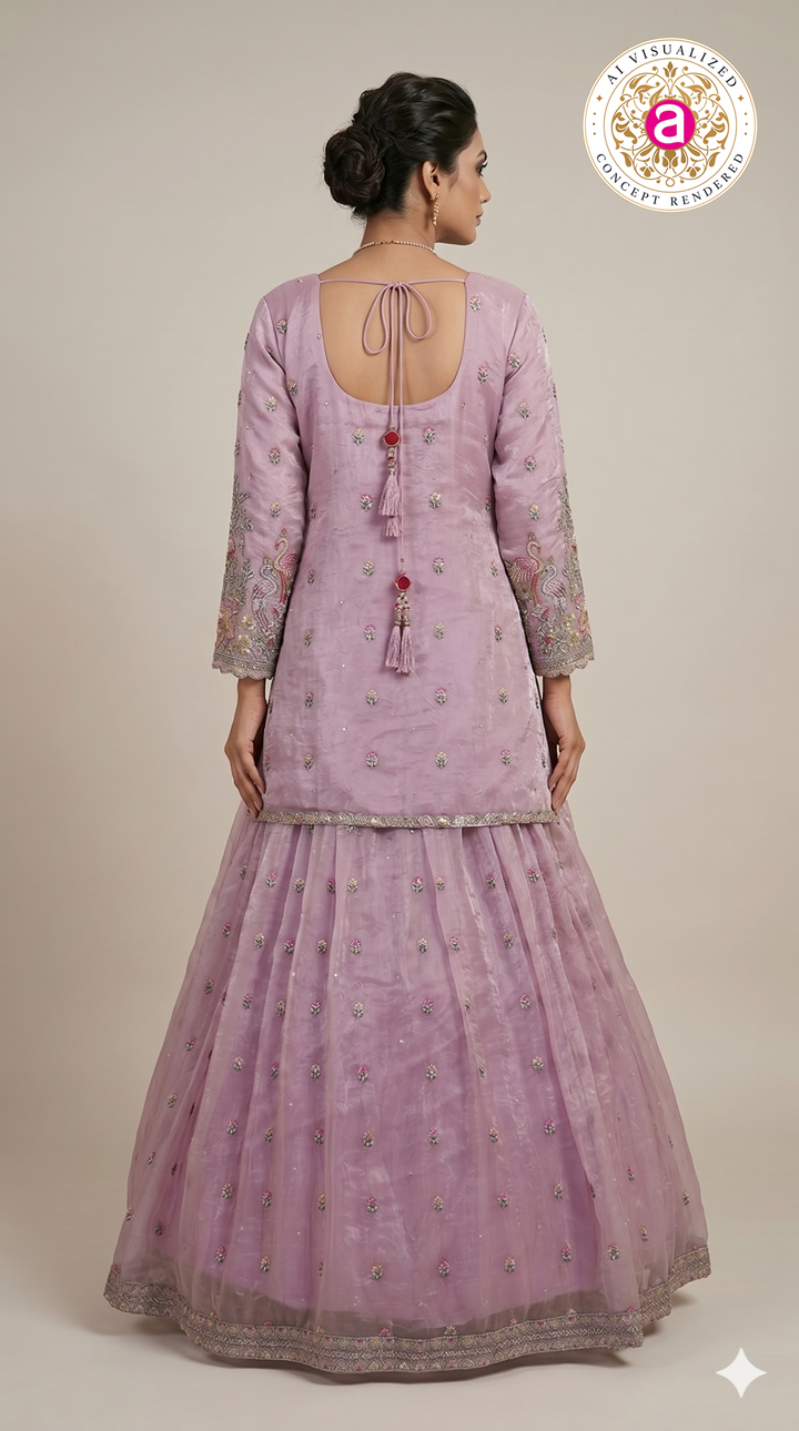 Blush Pink Embroidered Designer Kurta Sharara Set