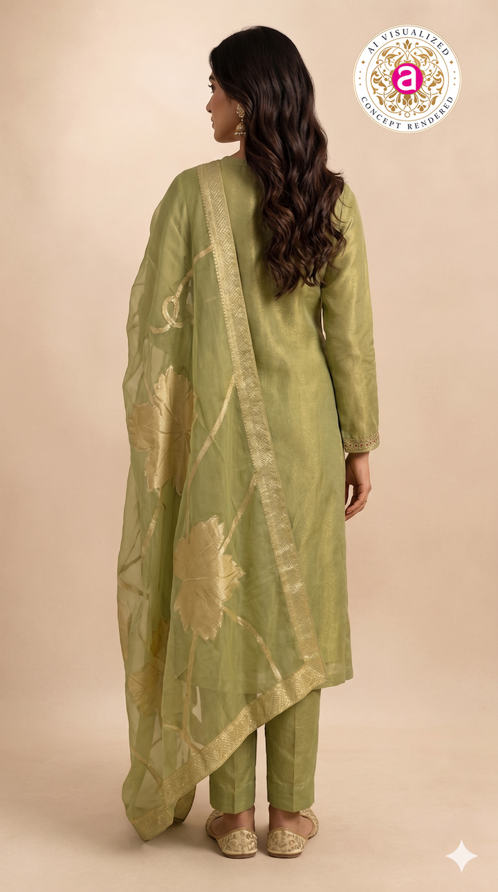 Sage Green Embroidered Straight Kurta Set with Dupatta
