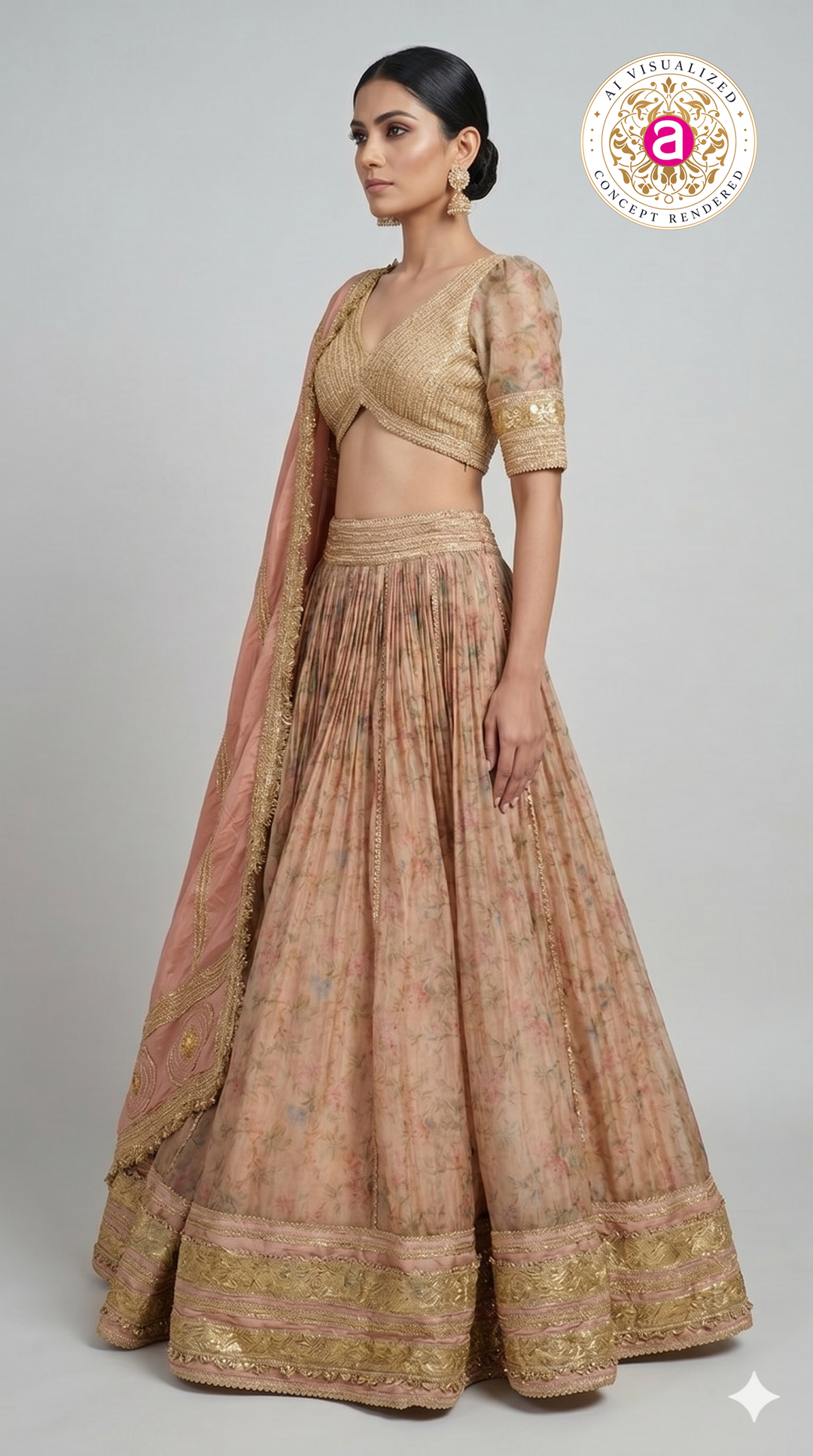 Blush Peach Floral Designer Lehenga Choli with Embellished Blouse & Soft Organza Dupatta
