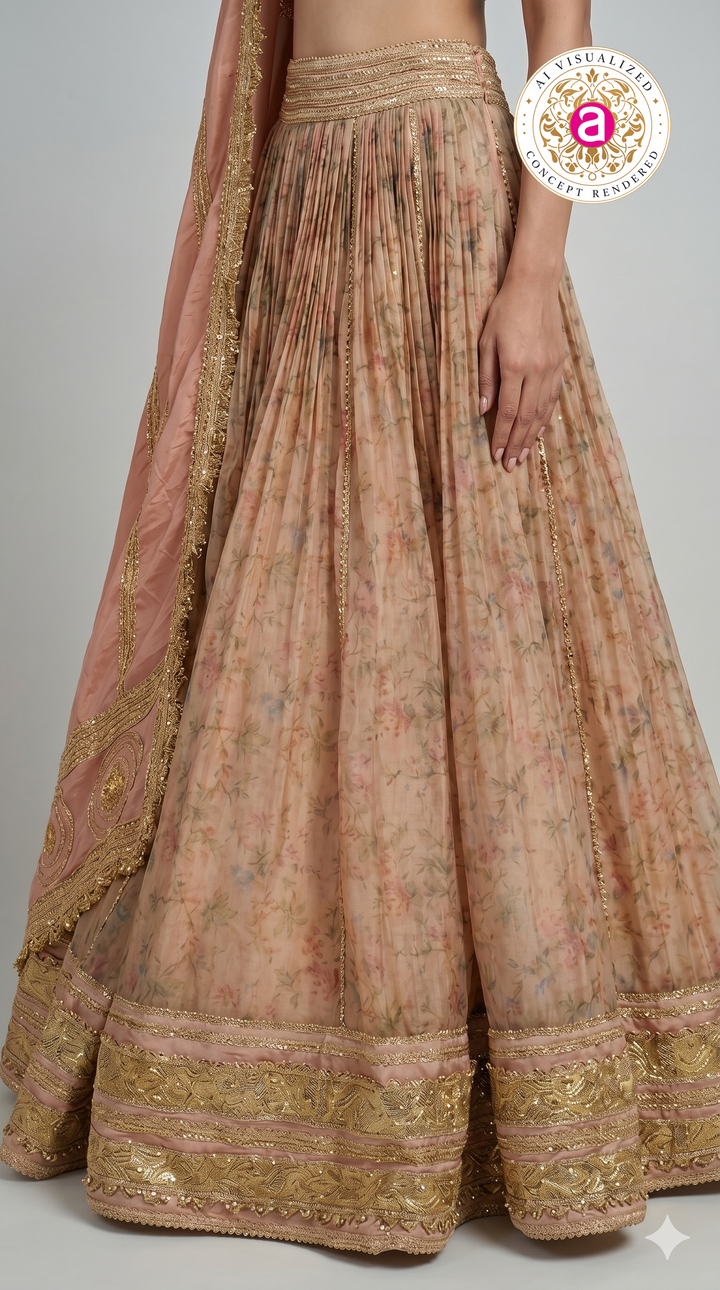 Blush Peach Floral Designer Lehenga Choli with Embellished Blouse & Soft Organza Dupatta