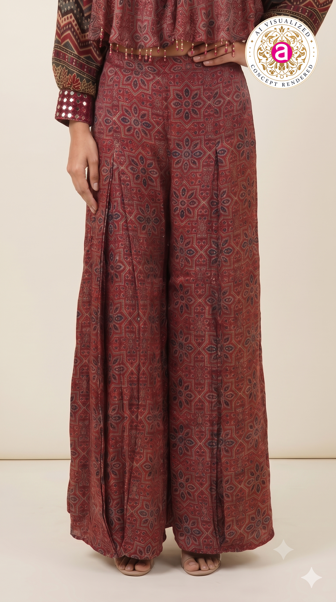 Rust Red Heritage Printed Co-Ord Palazzo Set