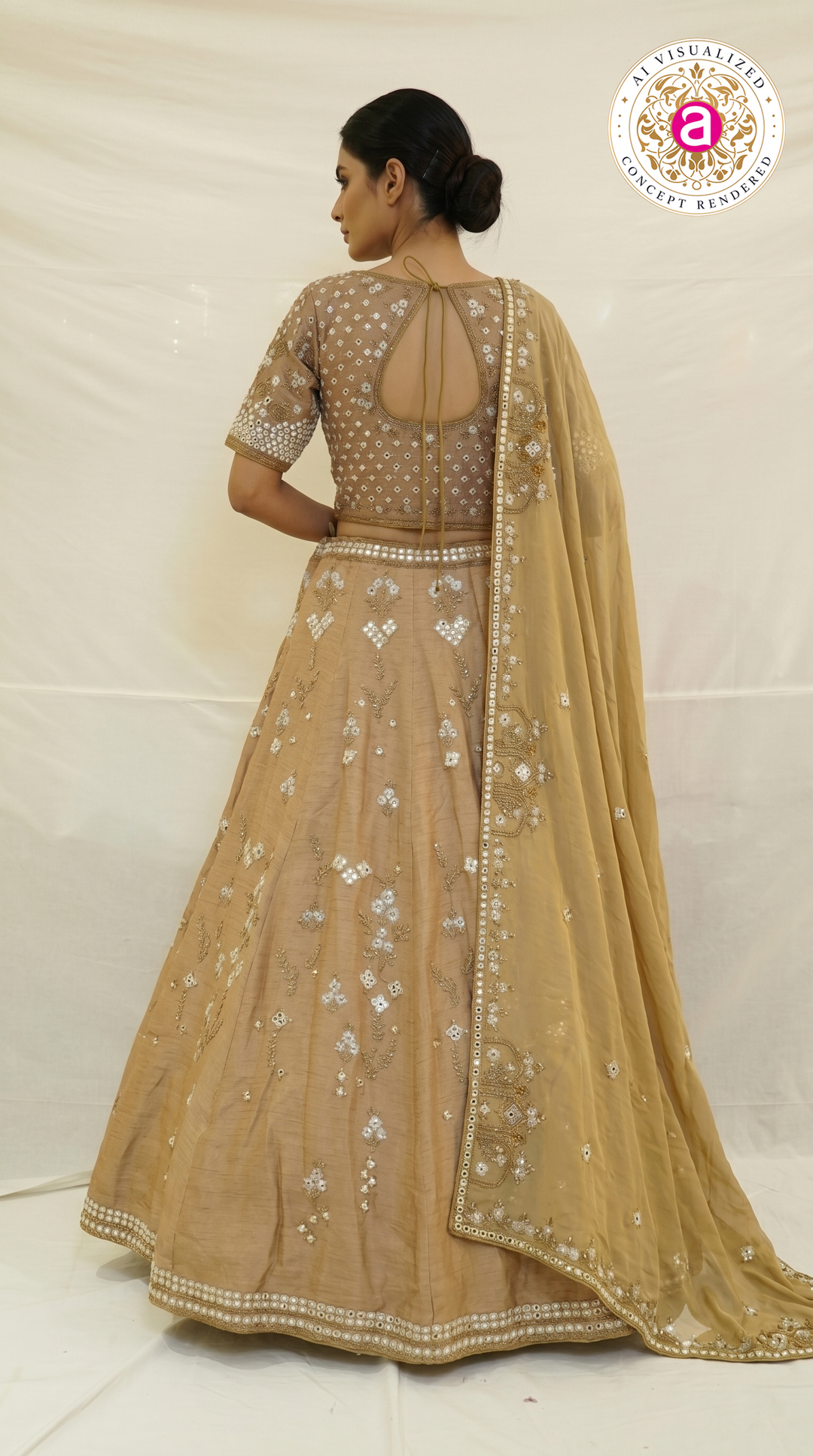 Champagne Gold Mirror Embellished Designer Lehenga Set