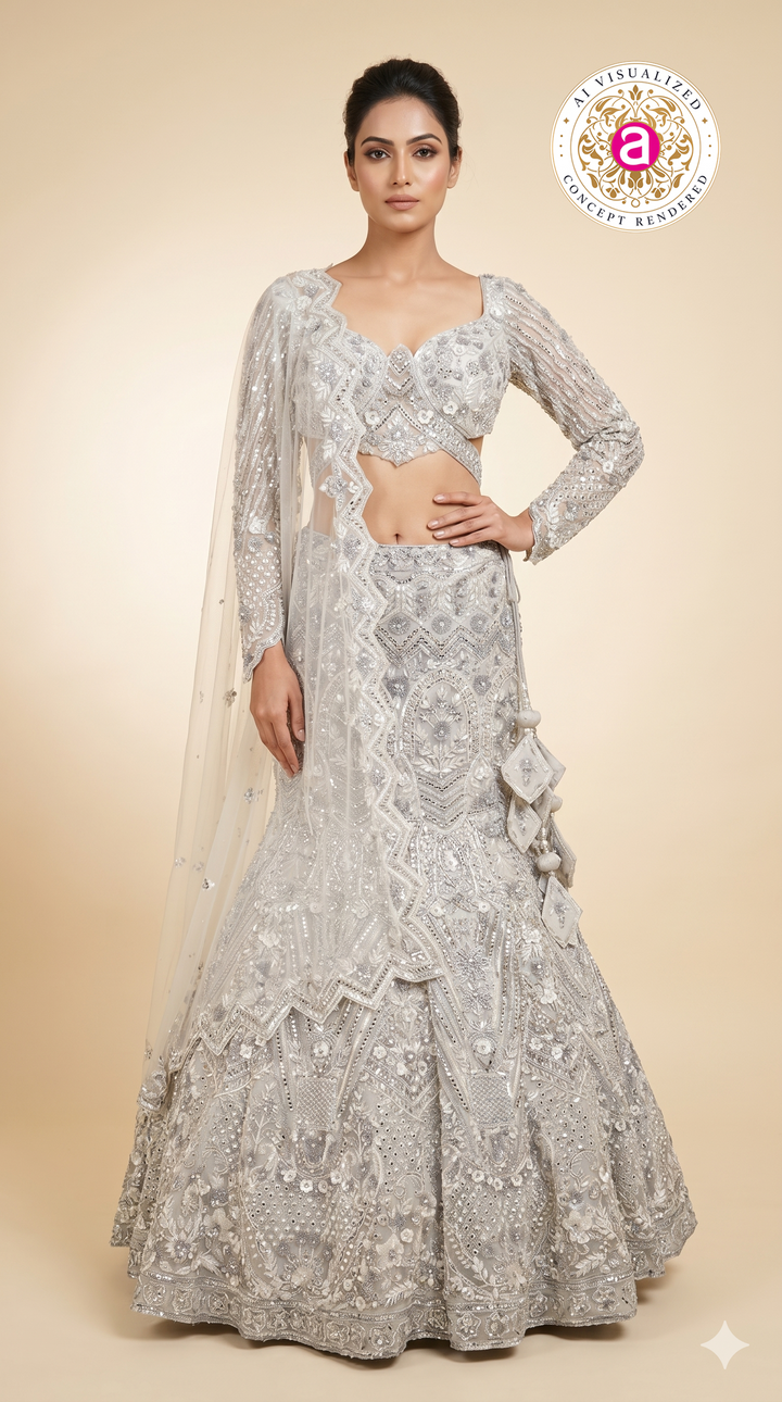 Ivory White Heavy Embroidered Designer Lehenga Set