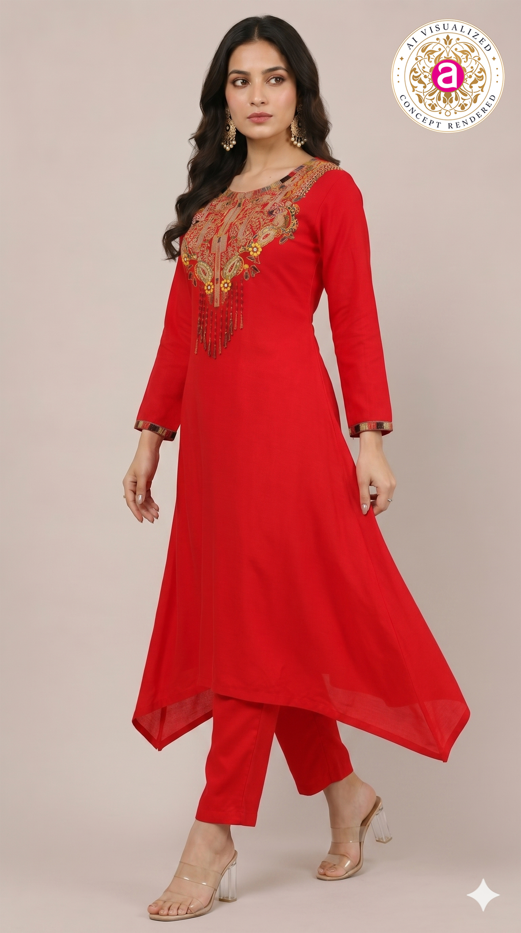 Red Handwork Kurta Pant Set