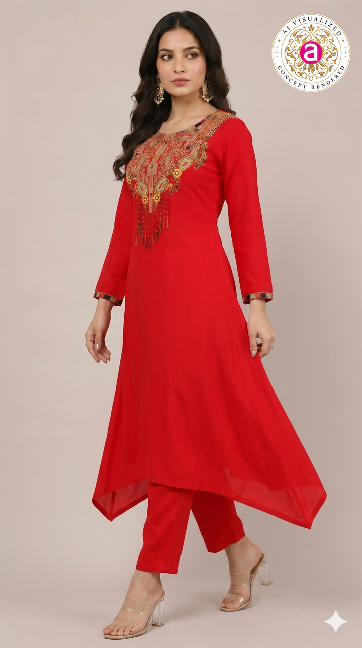 Red Handwork Kurta Pant Set
