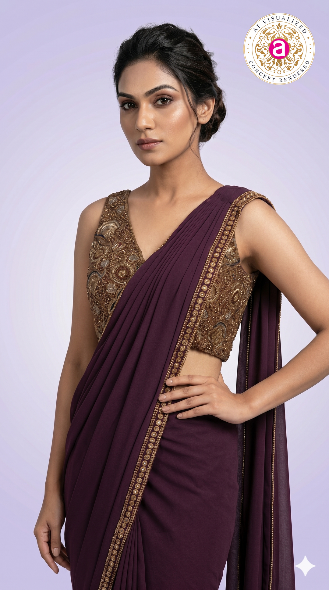 Wine Purple Ready-to-Wear Saree with Embellished Designer Blouse