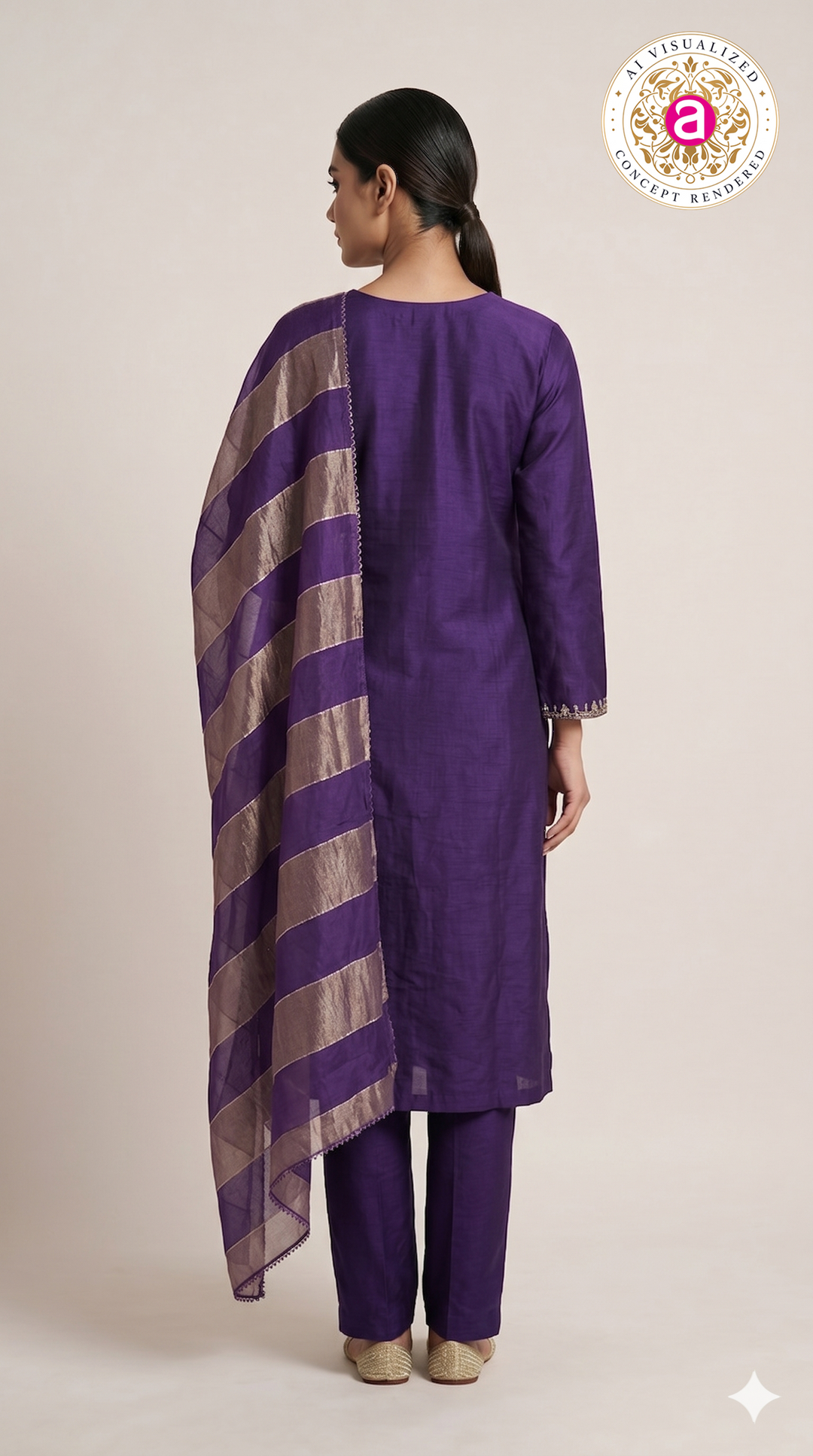 Royal Purple Embroidered Kurta Set with Organza Dupatta