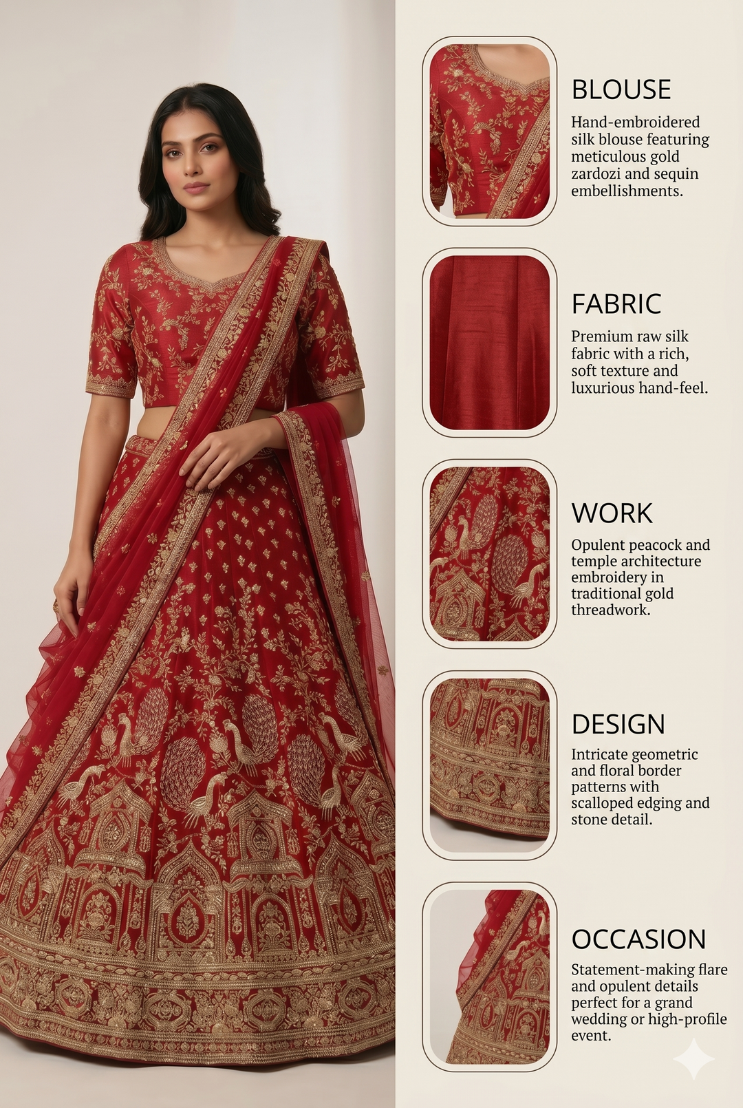 Royal Crimson Red Bridal Lehenga Set with Heritage Zari Embroidery & Net Dupatta