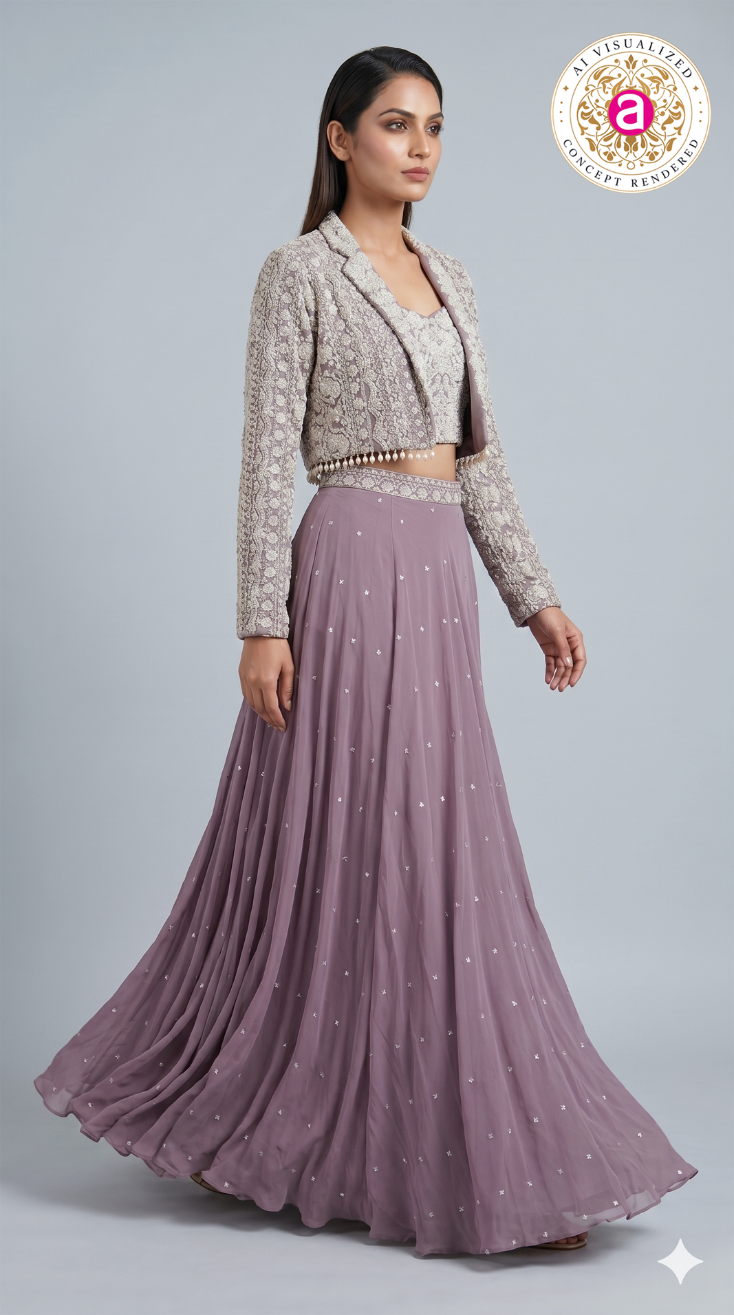 Dusty Lavender Designer Party Wear Lehenga Set with Jacket
