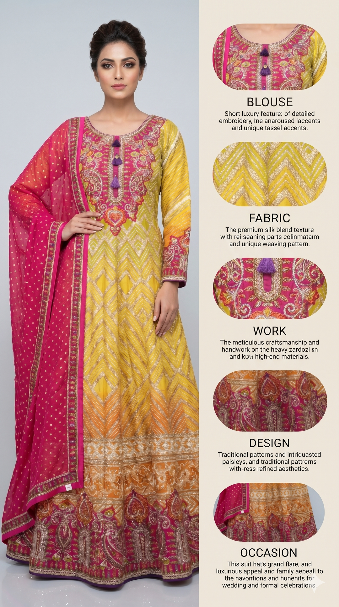 Sunshine Yellow & Rani Pink Embroidered Anarkali Gown with Designer Dupatt