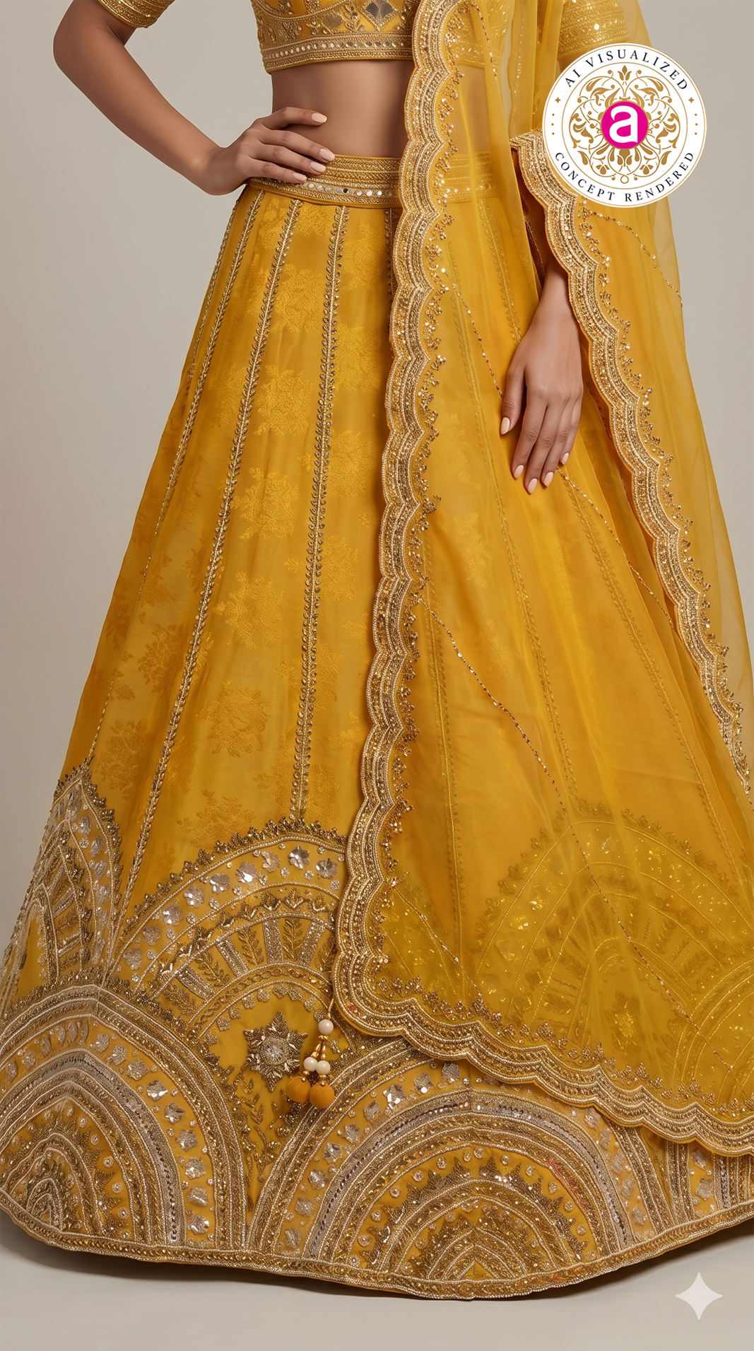 Mustard Yellow Designer Embroidered Lehenga Set with Organza Dupatta