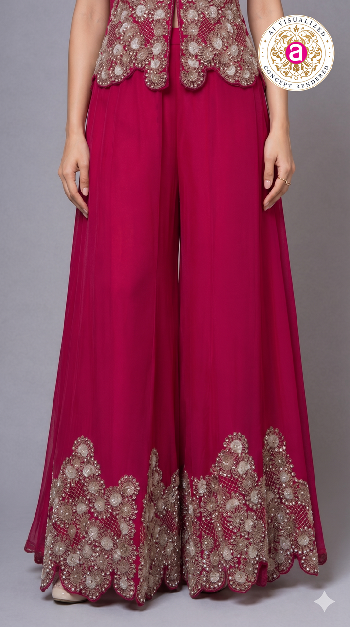 Rani Pink Embroidered Palazzo Set with Statement Jacket Top