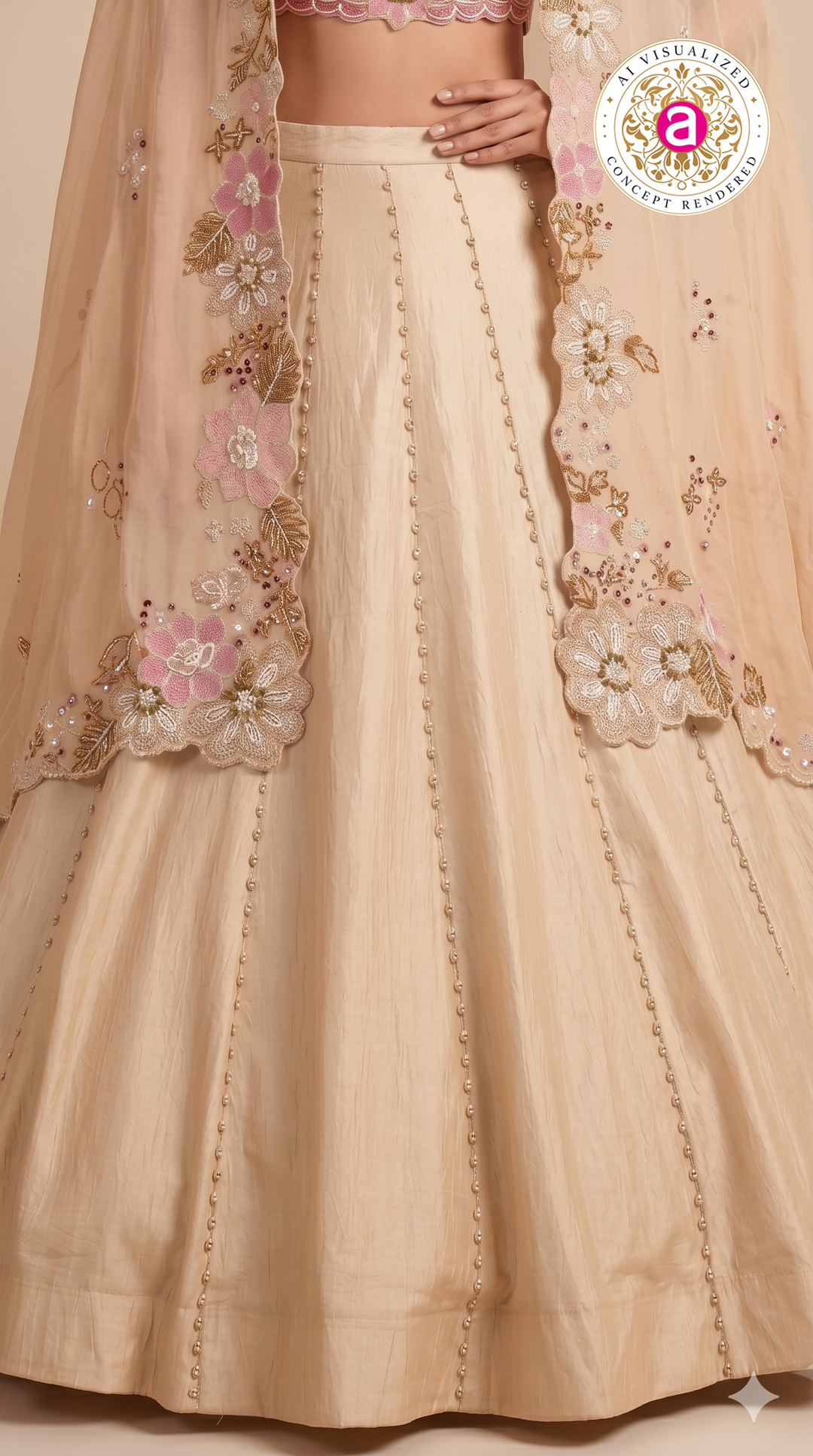 Blush Ivory Floral Embroidered Designer Lehenga Set