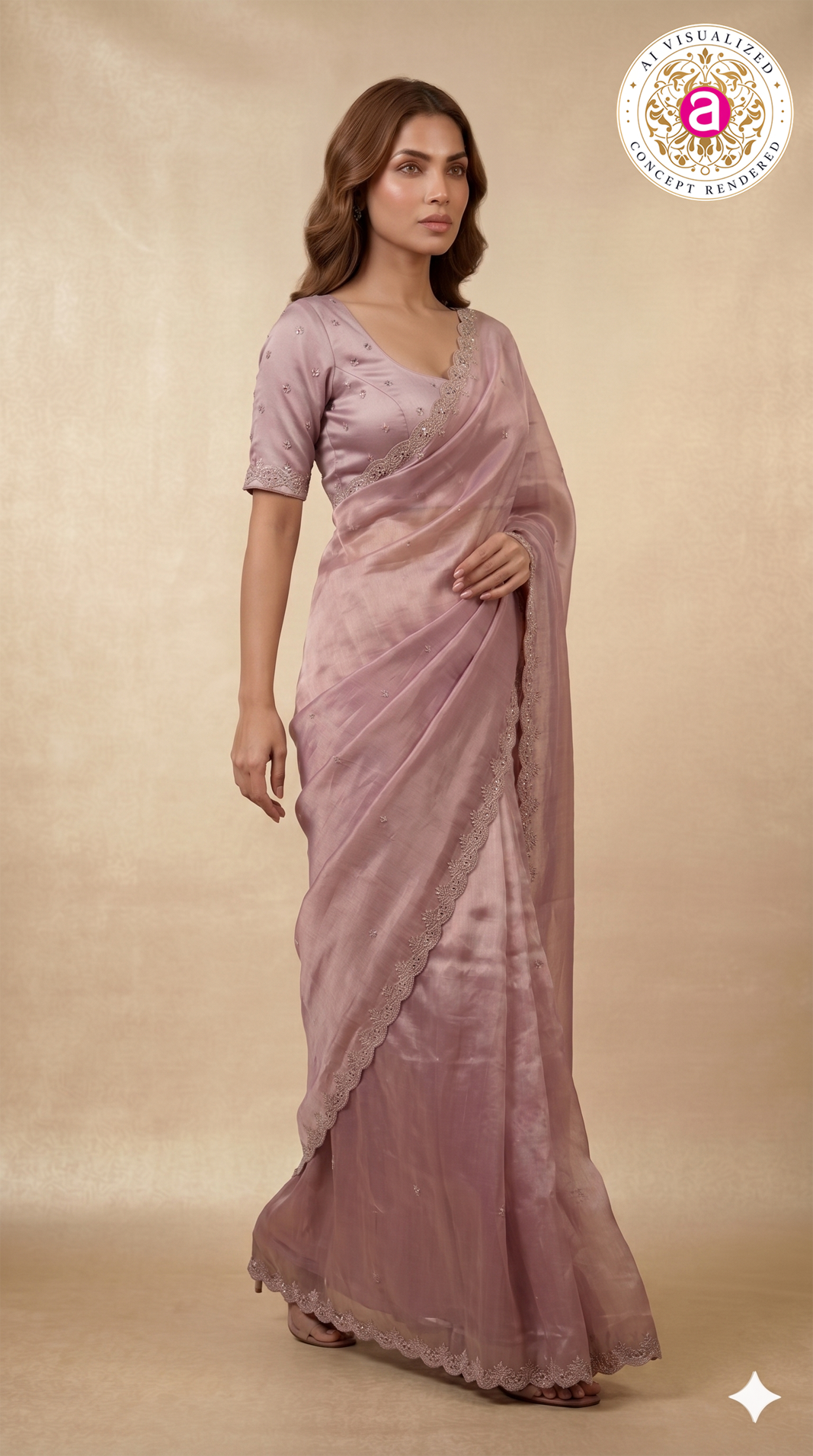 Blush Pink Tissue Silk Saree with Delicate Hand Embroidered Border