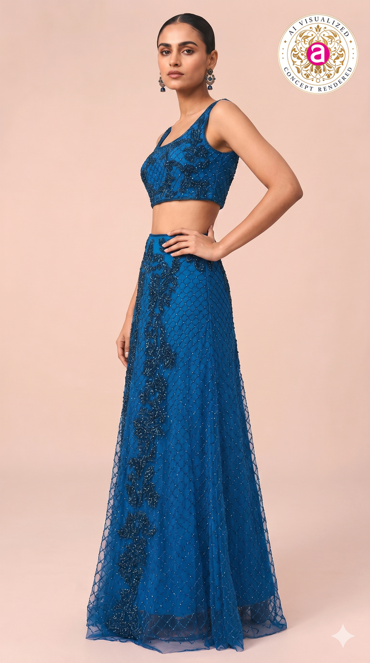 Royal Blue Embellished Designer Lehenga Set