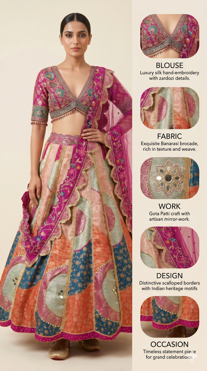 Rani Pink Heritage Patchwork Designer Lehenga Set