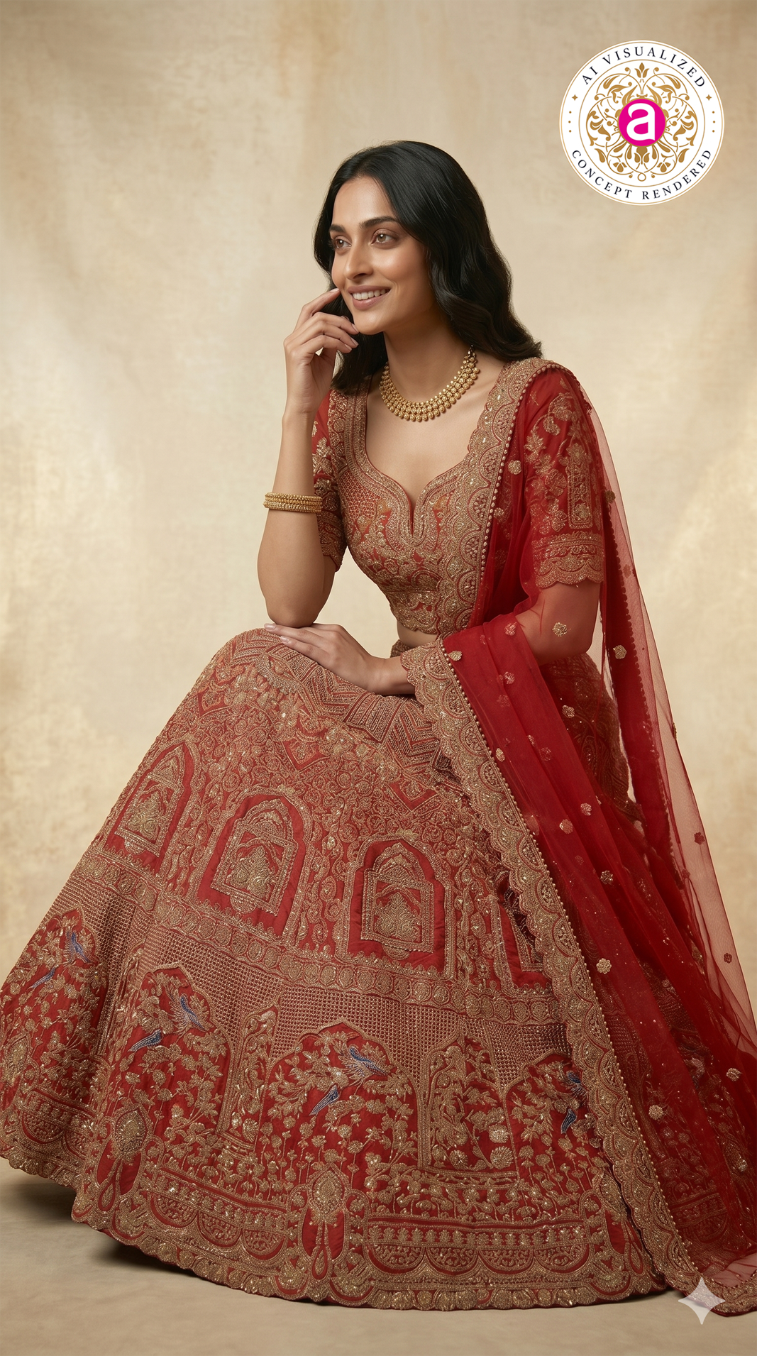 Royal Crimson Red Bridal Lehenga Set with Heritage Zari Embroidery & Designer Net Dupatta
