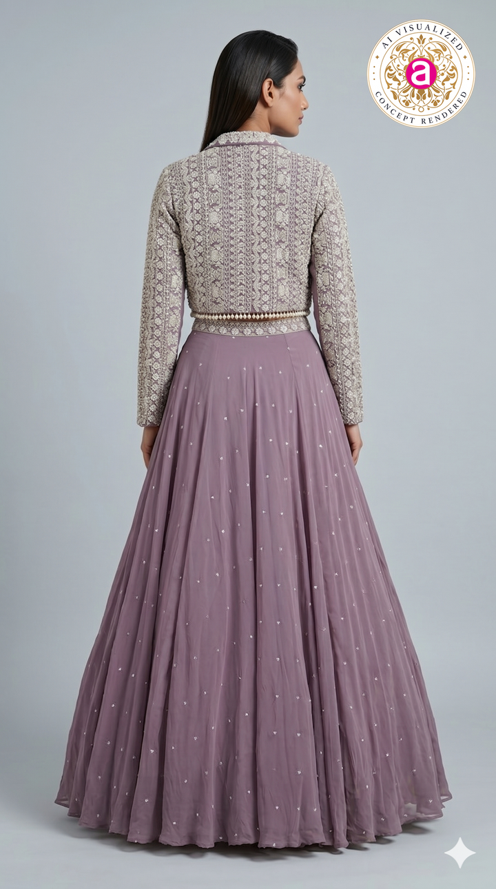 Dusty Lavender Designer Party Wear Lehenga Set with Jacket