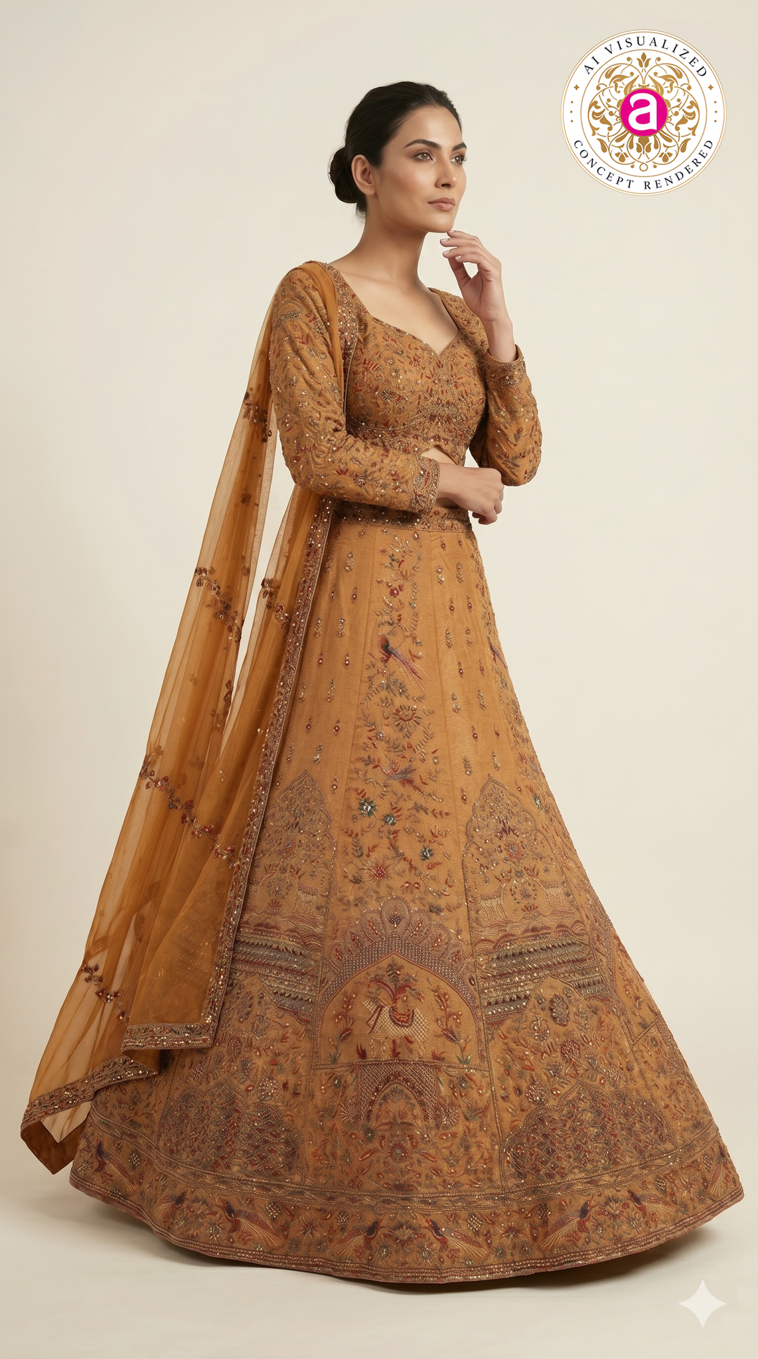 Mustard Gold Heritage Bridal Lehenga Set with Intricate Hand Embroidery & Traditional Motifs