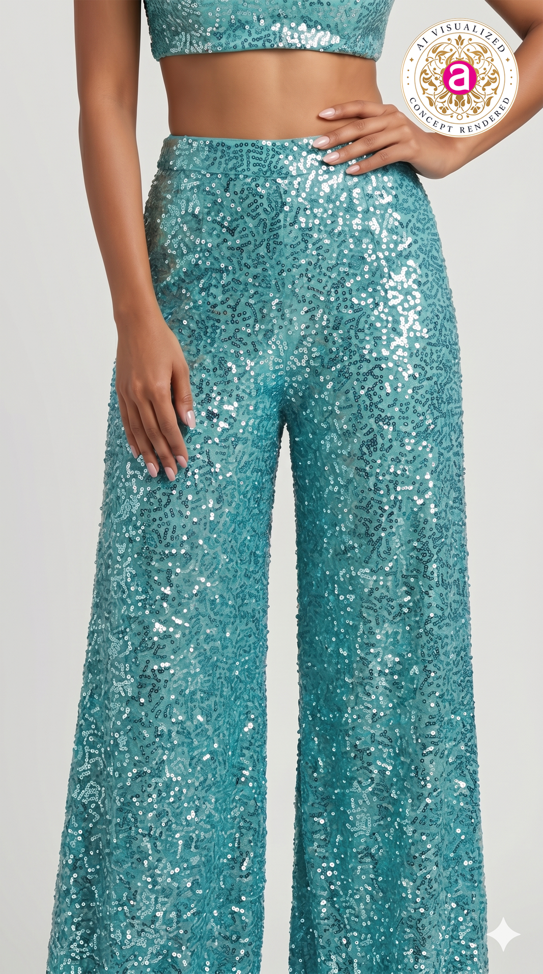 Aqua Blue Sequin Embellished Co-Ord Set