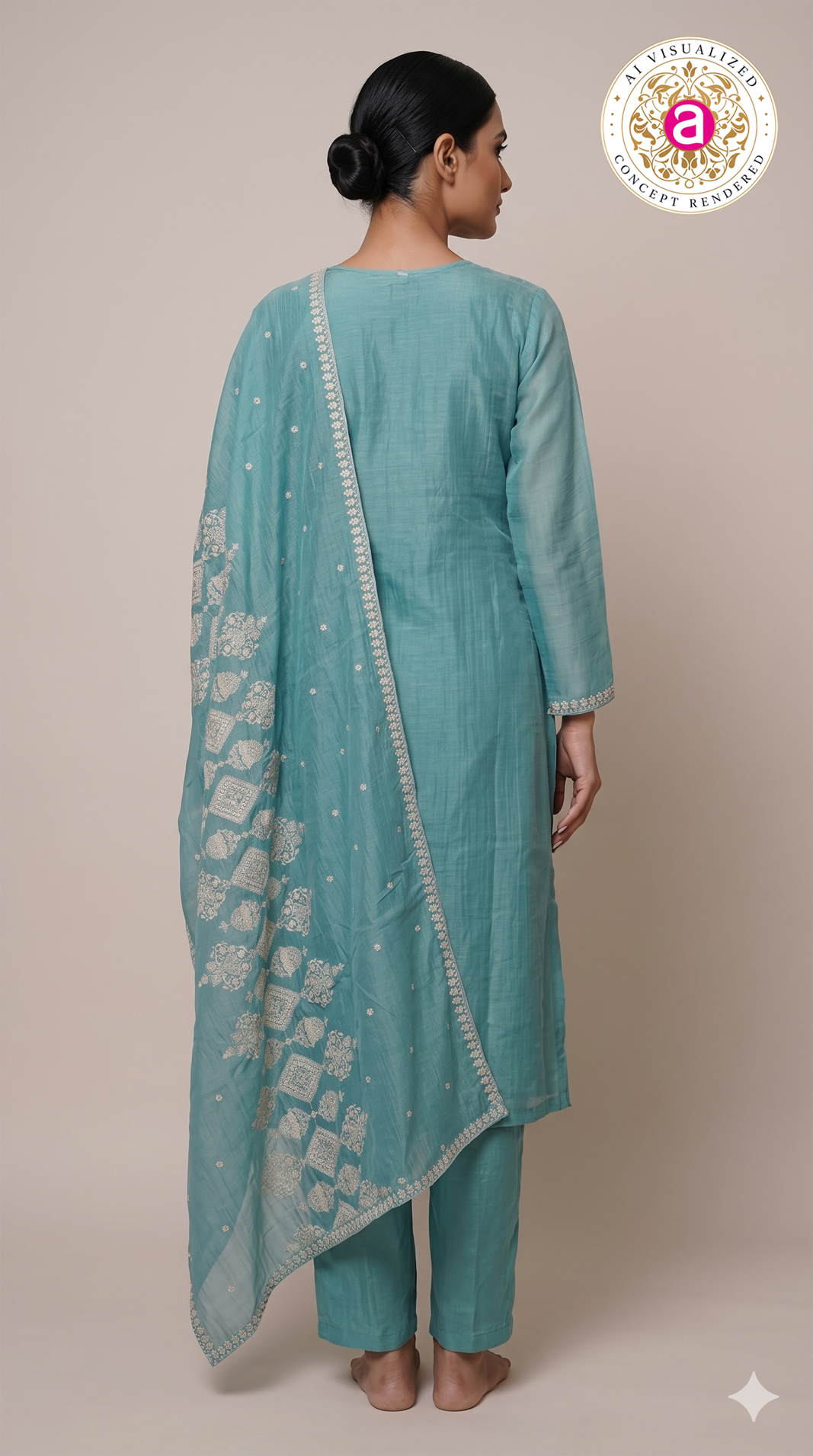 Sky Blue Embroidered Straight Kurta Set with Dupatta