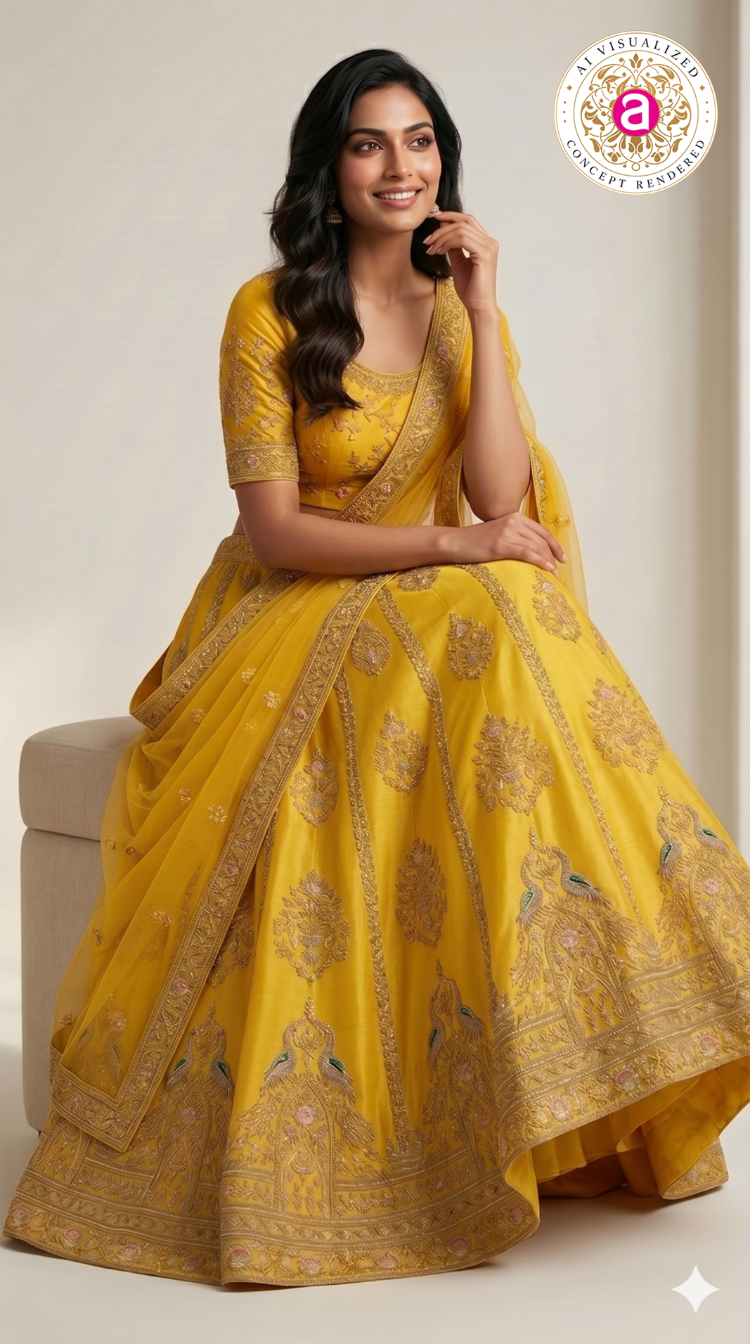 Mustard Yellow Designer Silk Lehenga Set with Heavy Zari Embroidery & Net Dupatta