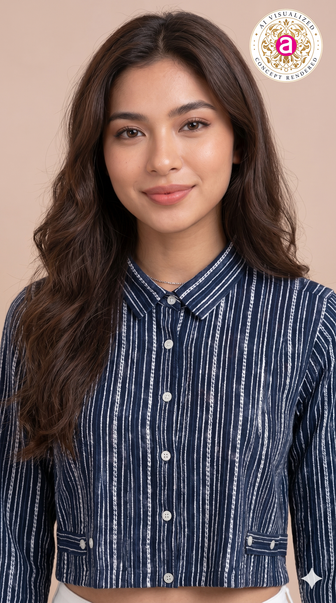 Navy Blue Striped Crop Shirt Top