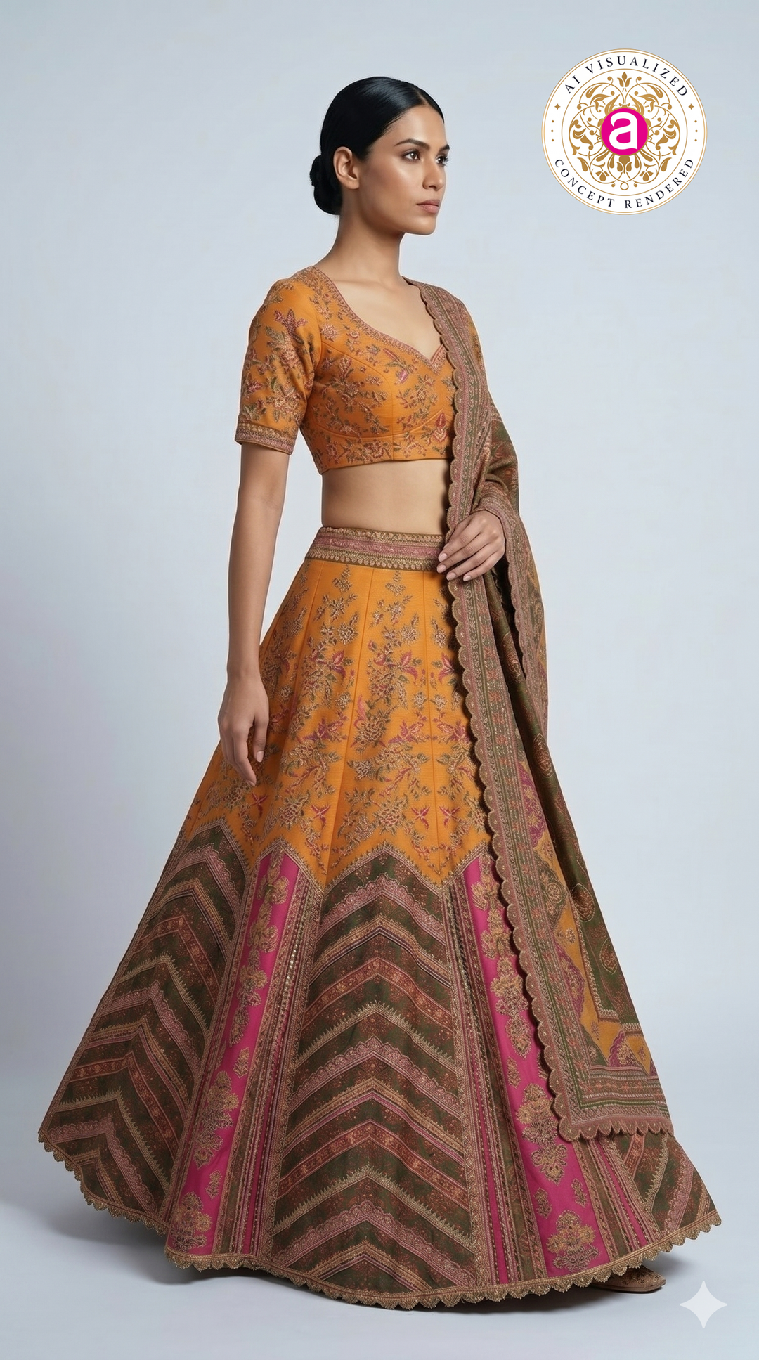 Rust Orange Printed Lehenga Choli with Traditional Border Dupatta