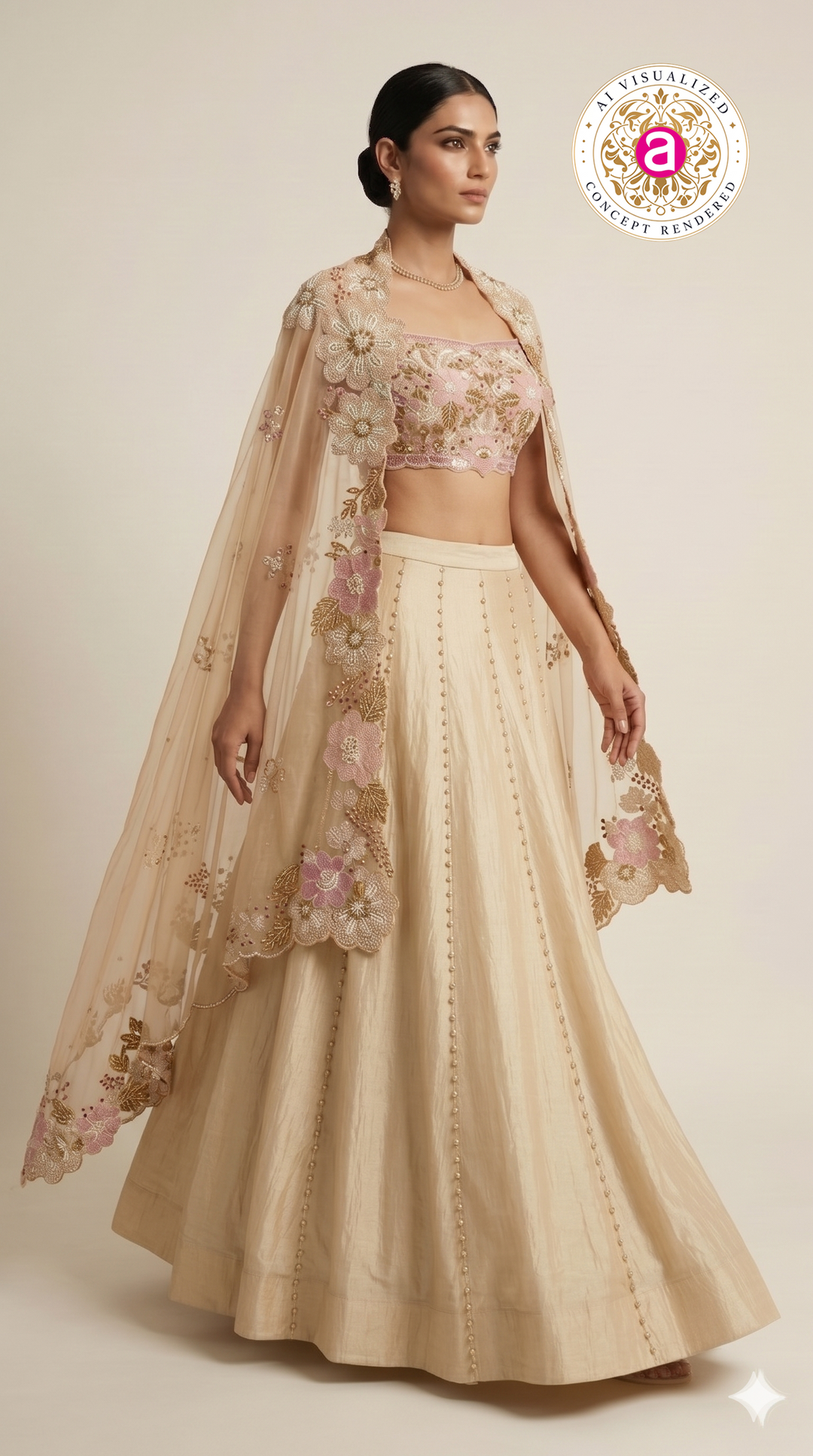Ivory Floral Embroidered Lehenga Set with Statement Dupatta