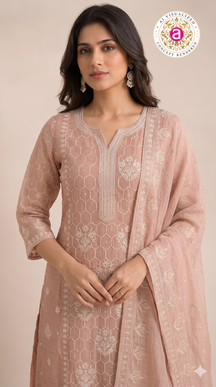Blush Pink Embroidered Straight Kurta Set with Dupatta