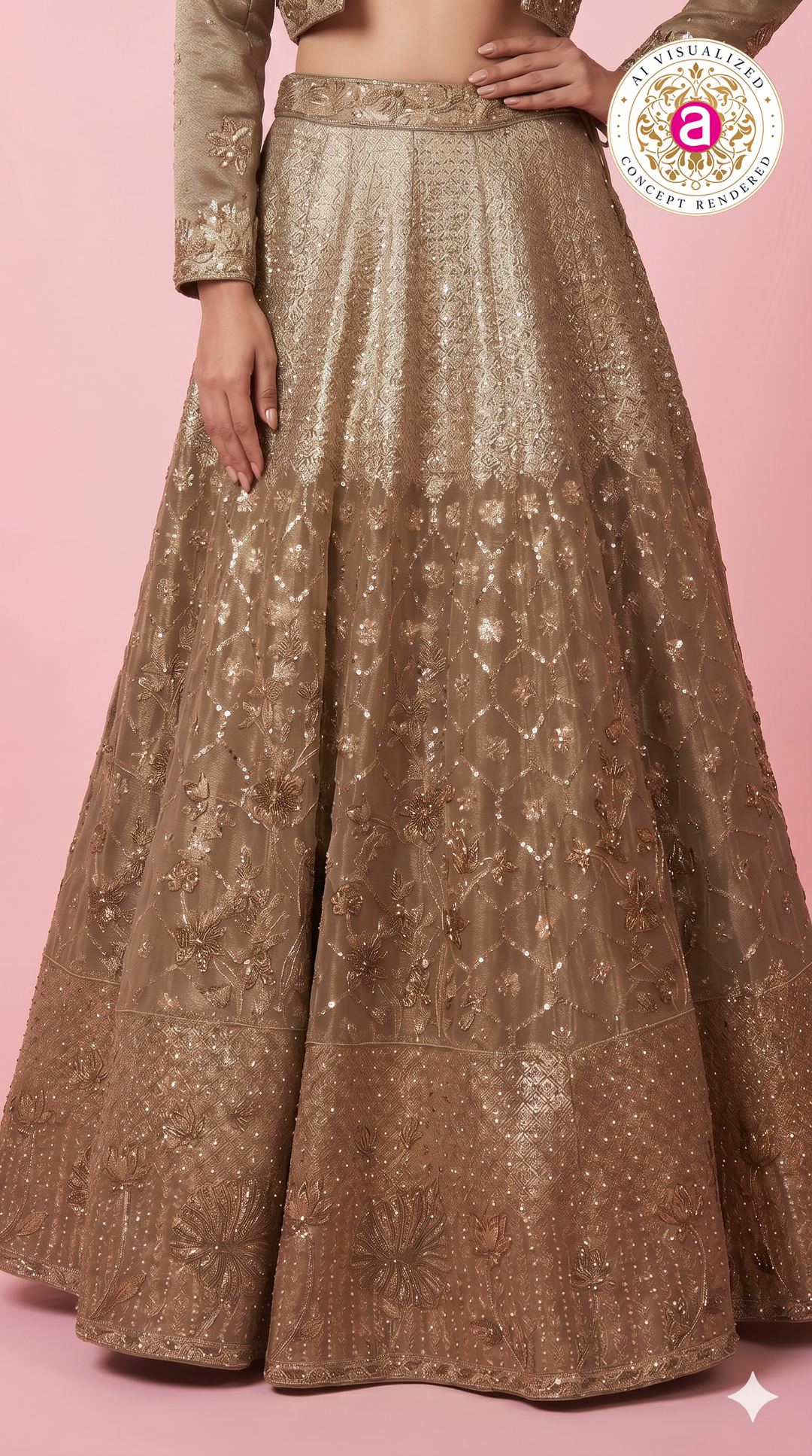Champagne Gold Embroidered Lehenga Set with Designer Jacket