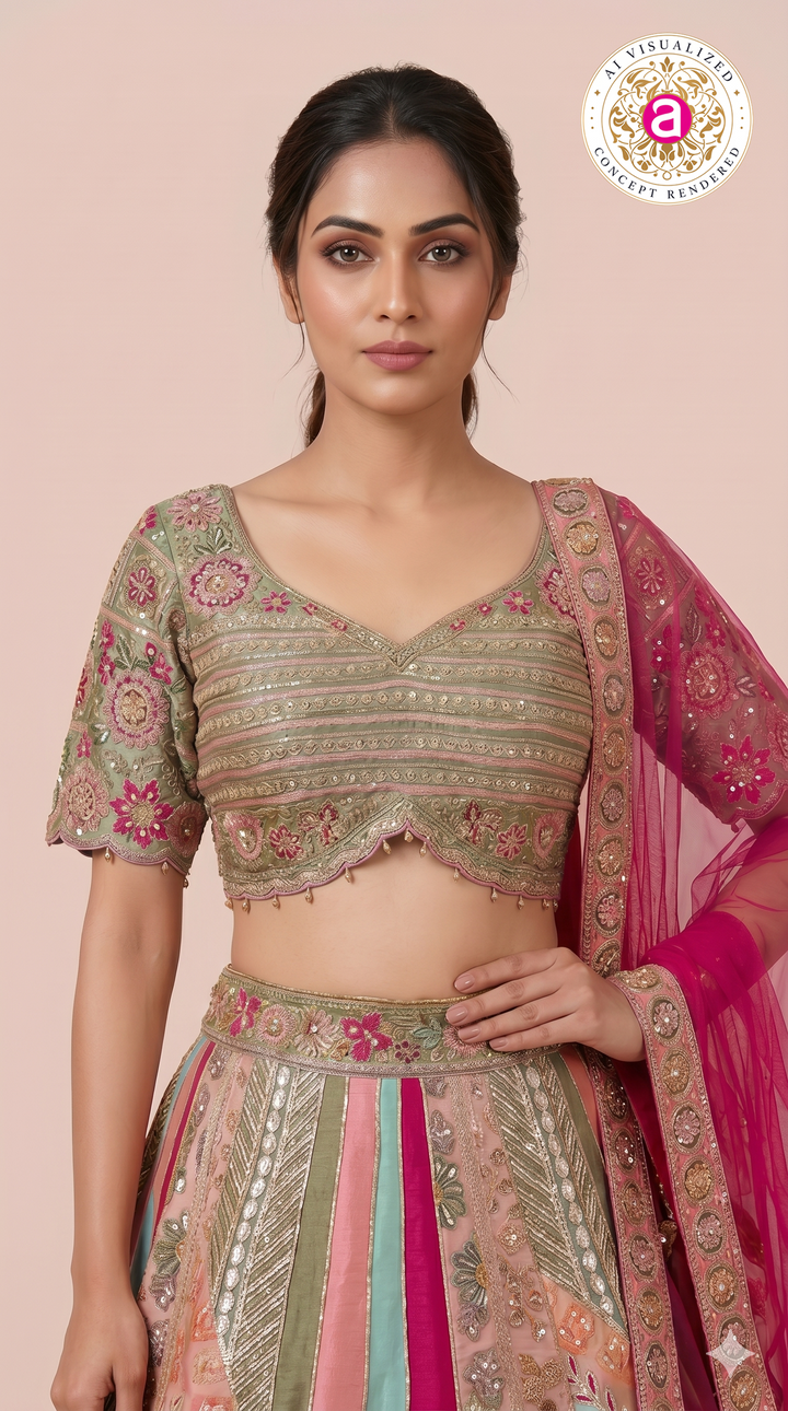 Pastel Heritage Panel Embroidered Designer Lehenga Set