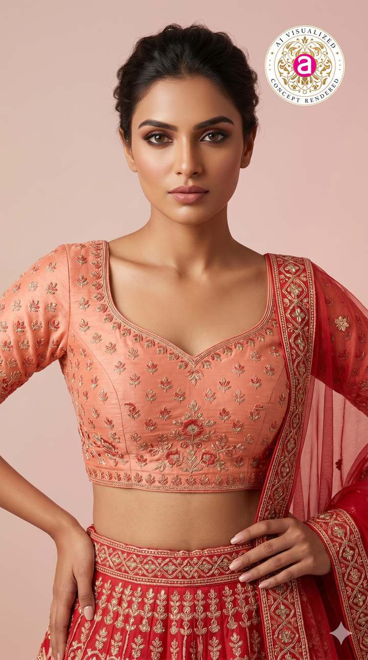 Royal Rust Orange Bridal Lehenga Set with Heritage Zari Embroidery & Net Dupatta
