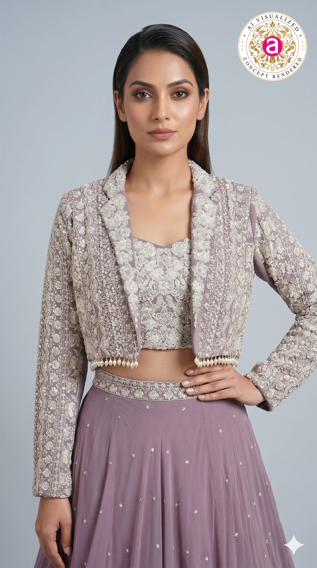 Dusty Lavender Designer Party Wear Lehenga Set with Jacket