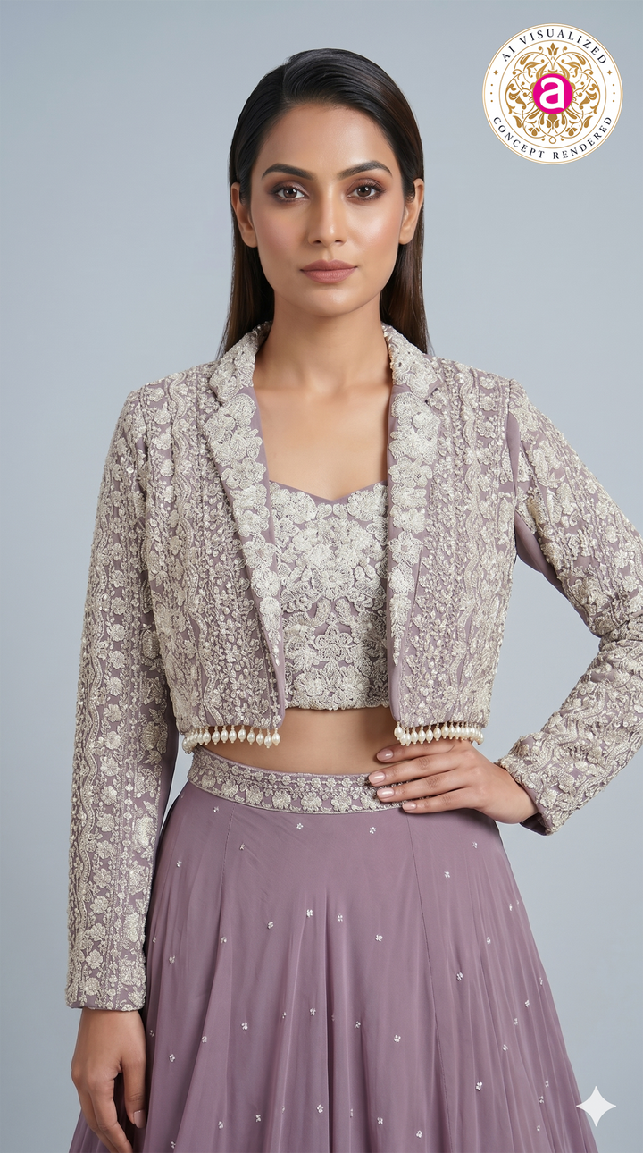 Dusty Lavender Designer Party Wear Lehenga Set with Jacket