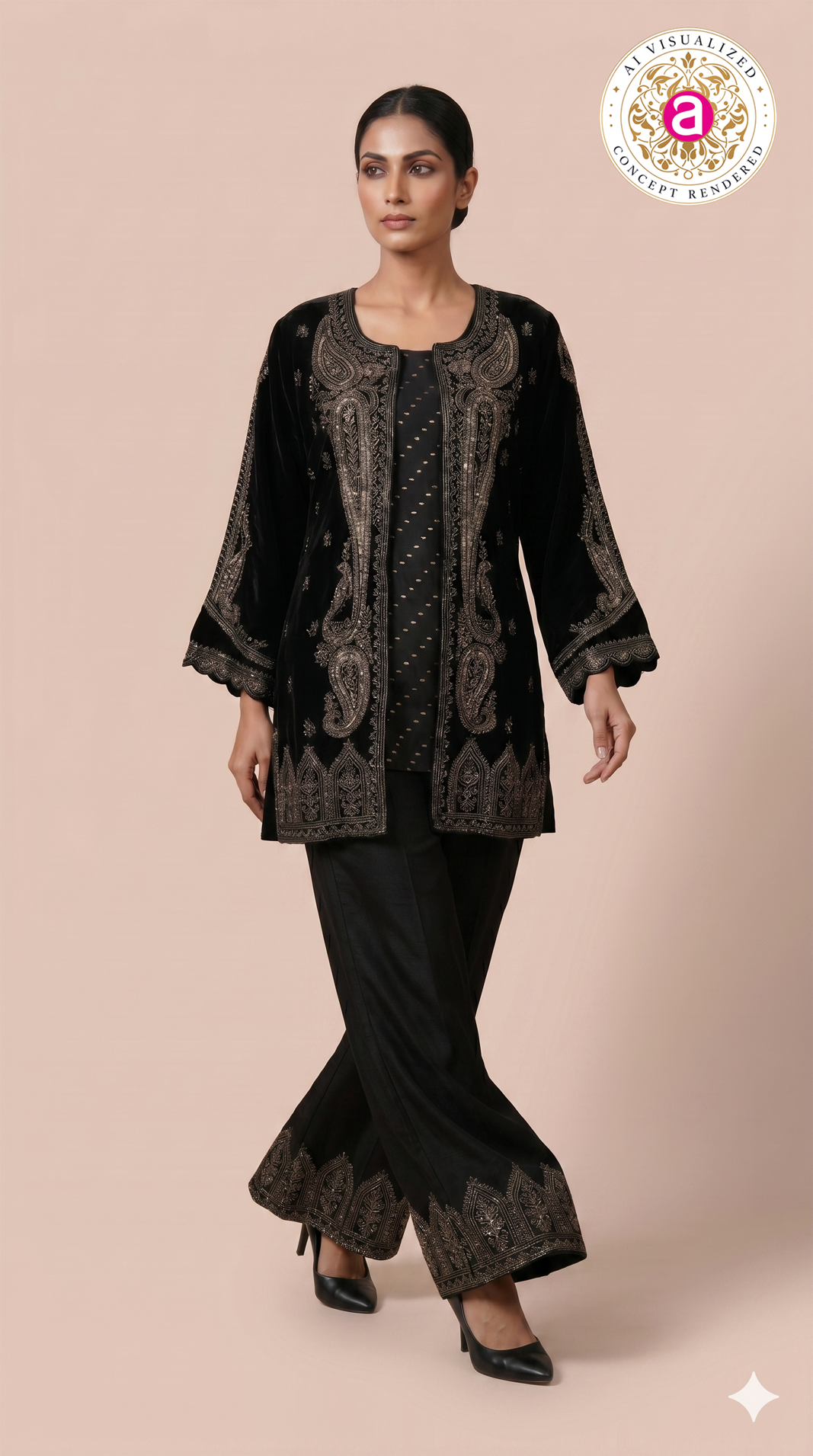 Midnight Black Embroidered Co-Ord Set with Jacket