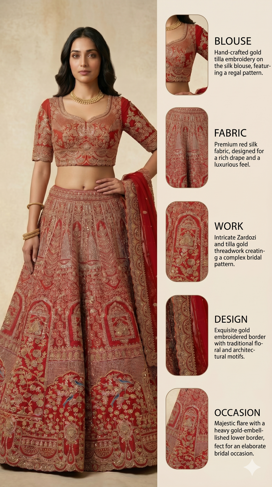 Royal Crimson Red Bridal Lehenga Set with Heritage Zari Embroidery & Designer Net Dupatta