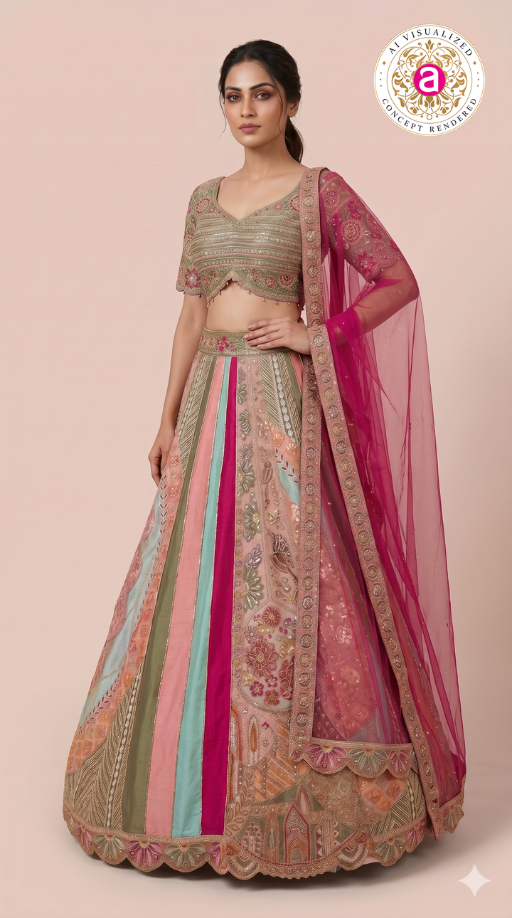Pastel Heritage Panel Embroidered Designer Lehenga Set
