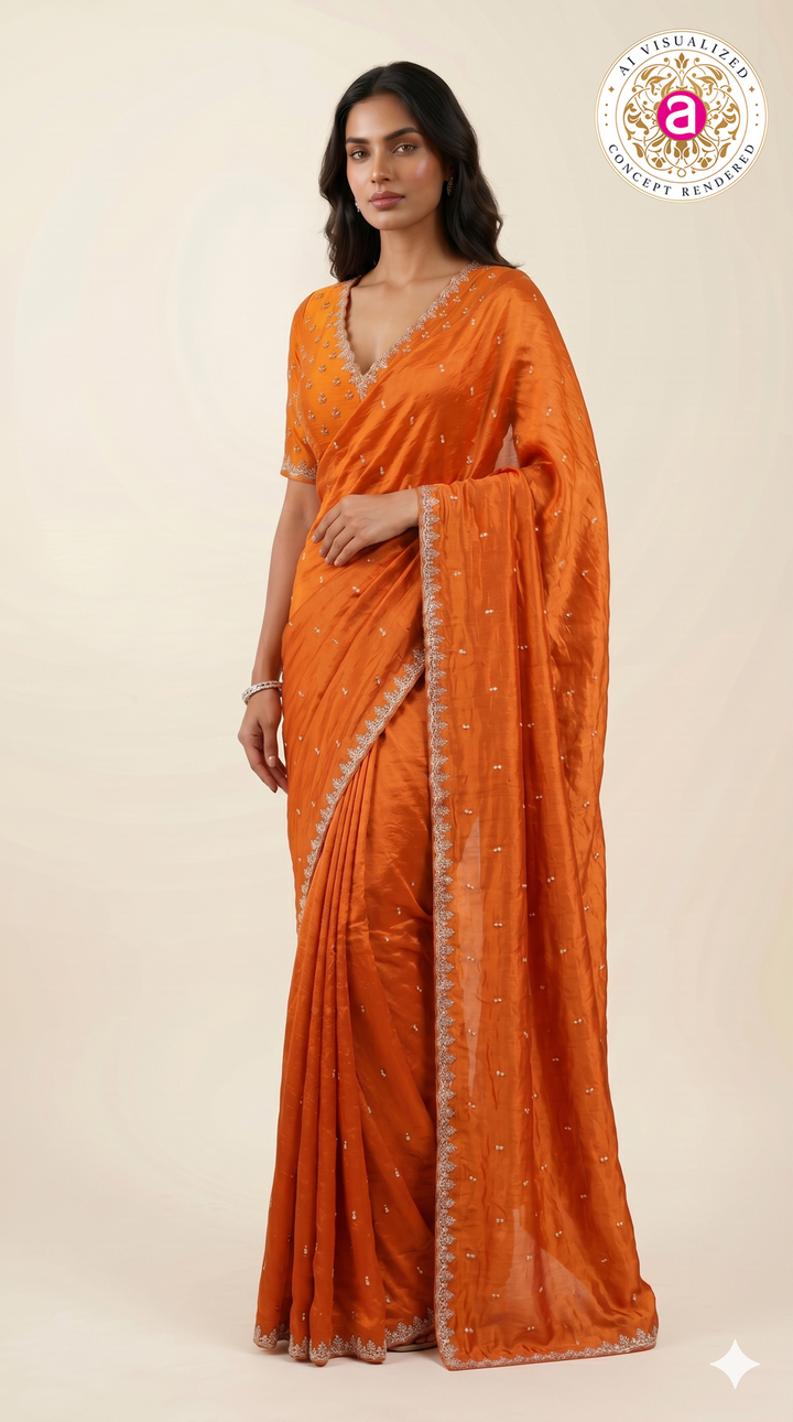 Orange Handwork Border Saree with Designer Blouse